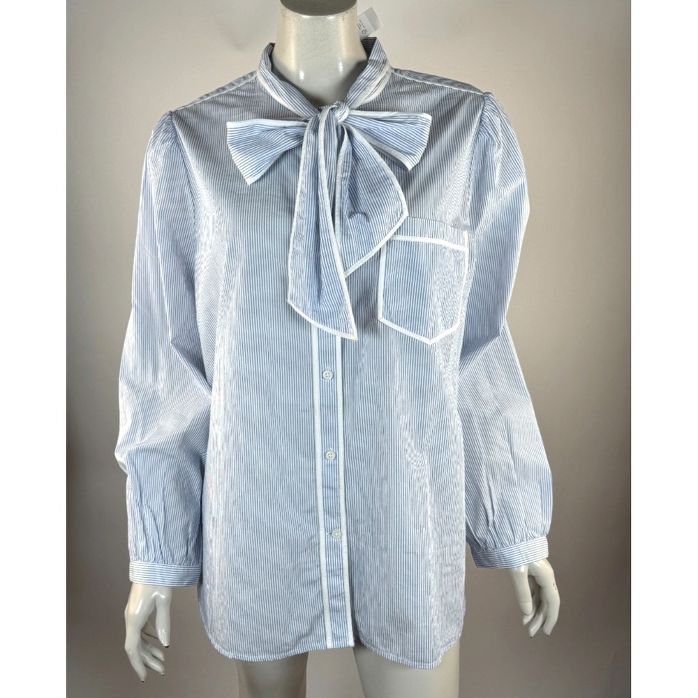 J Crew Striped Tie Classic Fit Neck Cotton Poplin Shirt Women 20 NWT Long Sleeve
